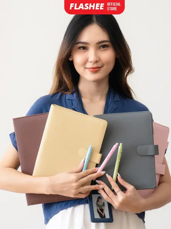 Flashee Binder Kulit Polos Eksklusif A5 20 Ring Buku Agenda Levi A5 Organizer Kulit Sintetis Cover Paper Stationery Multifungsi 3