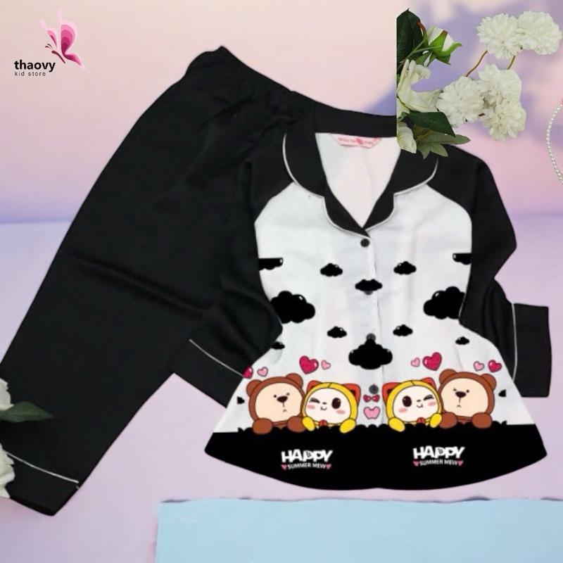 [10-55Kg] Đồ Bộ Pijama  dài tay In Gấu Vải Lụa Latin Cao Cấp - ThaoVySleepwear - Xanh Rêu Đỏ Hồng Tím - Quần Áo Ngủ Pijama Nữ - Bé Gái - Bộ Ngủ Lụa Đồ Bộ Mặc Nhà Homewear Sleepwear Không Nhăn Co Giãn Không Xù Giặt Không Rút 2