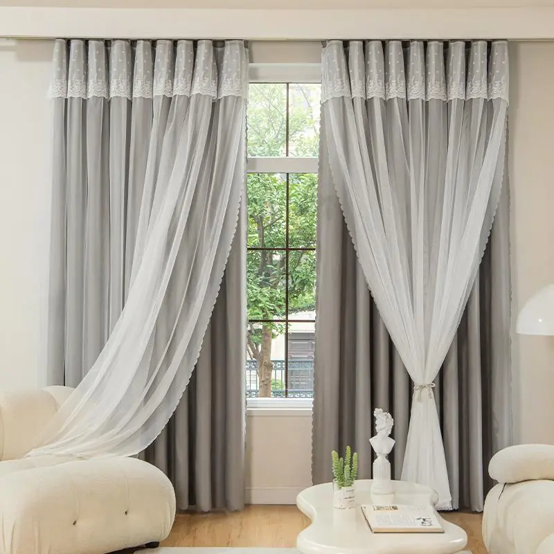 Double Layer Curtain, 1 Count Blackout Curtain, Vintage Polyester Single Panel Curtain For Living Room Bedroom Room Decor