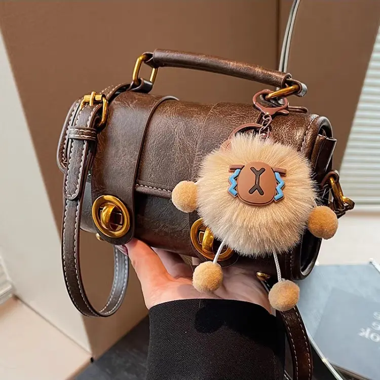 Túi thời trang nữ túi xách tay đeo chéo thiết kế da nhăn 2 dải [Kèm móc gấu] phong cách thanh lịch size 20 đi chơi đi cafe