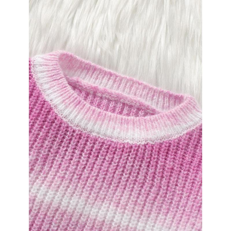 Toddler Sweaters Gradient Color Drop Shoulders Long Sleeve Round Neck Ribbed Knitted Pullover 5