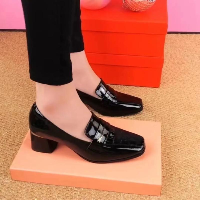 Giày Cao Gót, Da Thật, Dành Cho Nữ, Phong Cách Anh Quốc, Gót Chunky, Da Bóng, Giày Lười, Gót Trung Bình Hàng Mới Về Mùa Lò Xo Và Mùa Thu 2024 6