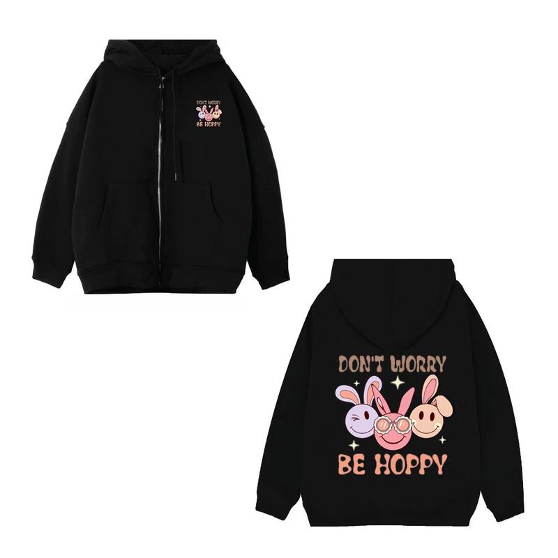 Áo Khoác Khóa Nỉ - Thời Trang Thu Đông, Chất Vải Nỉ Cotton Mềm Mịn Hình Mặt Thỏ Don`t Worry Be Hoppy 5