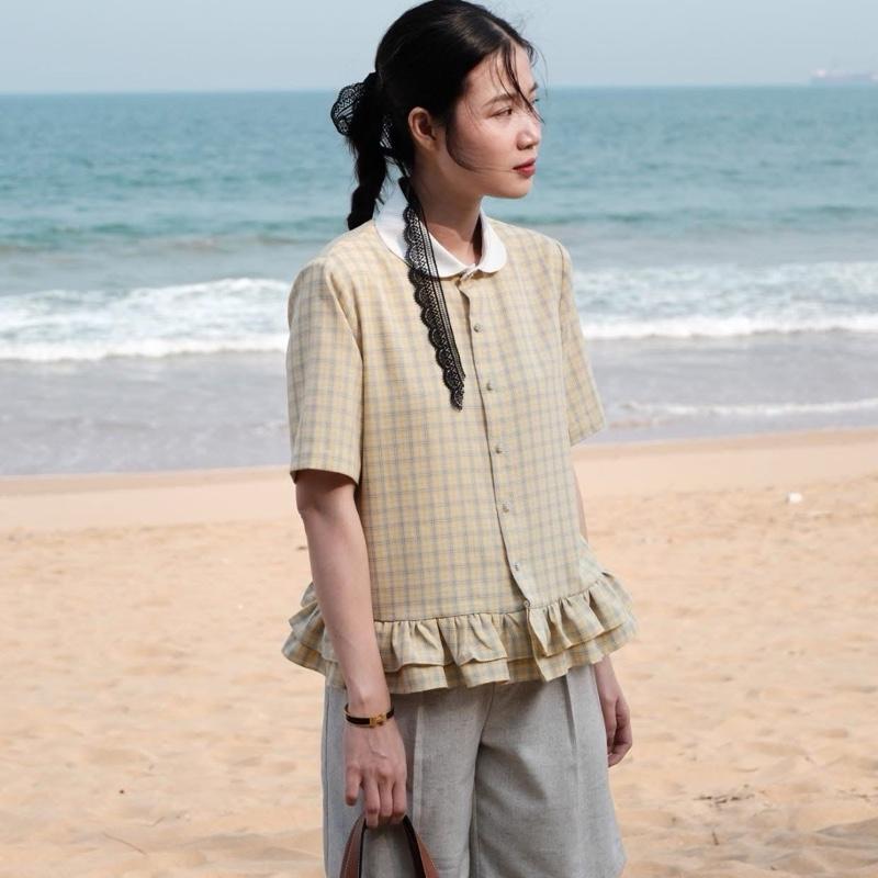 LÀ EM | Áo Hạ Miên Trắng Và Vàng - áo sơ mi nữ chất liệu mêm mịn mát không nhăn. Áo babydoll nữ