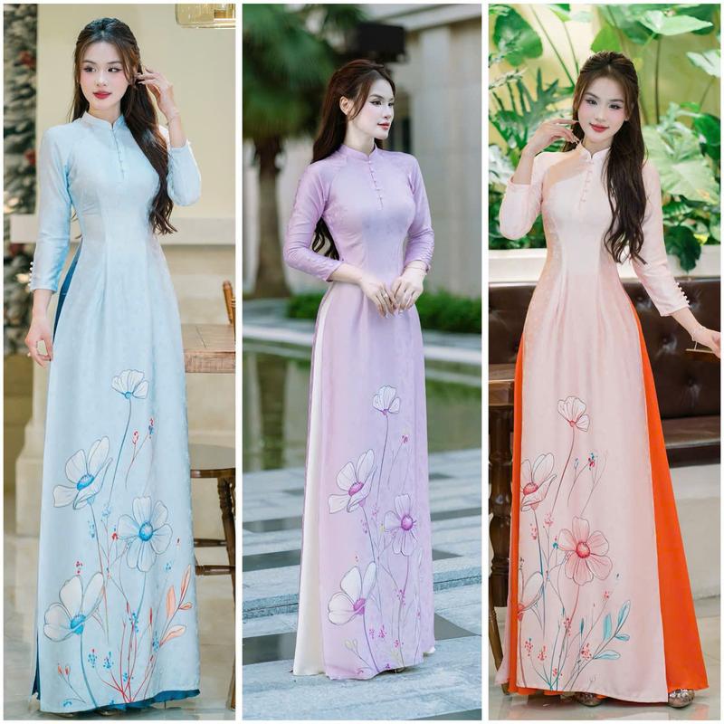 Fatraly - ADTT80 - Áo dài nữ vải lụa gấm tơ tằm Thái Tuấn cao cấp thiết kế chuyên biệt Fatraly