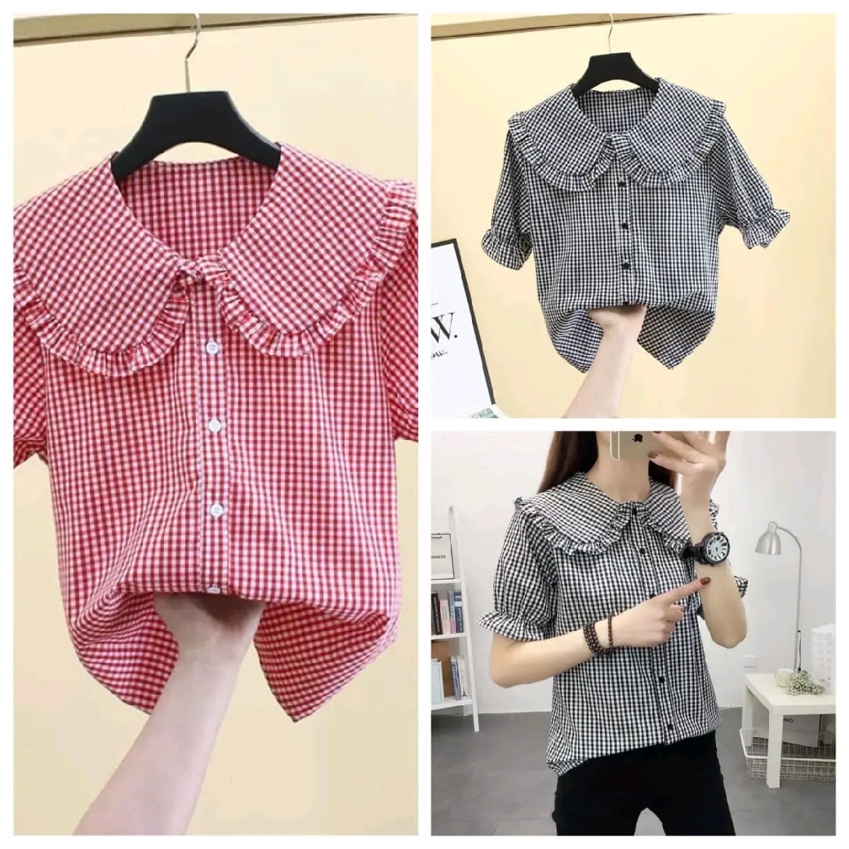 Blouse Anak Kerah korea / Kemeja Anak Kerah Rubia untuk usia 2-13th Perempuan Kancing Hitam Cewek