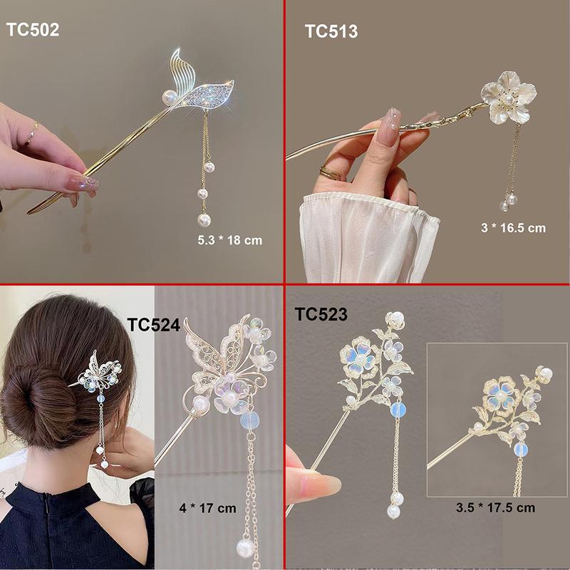 GOTI - Phụ Kiện Tóc Nữ - Trâm Cài Tóc Phong Cách Hán Phục Cổ Trang Kiểu Trâm Hình Bướm Hoa Đính Hạt TC524