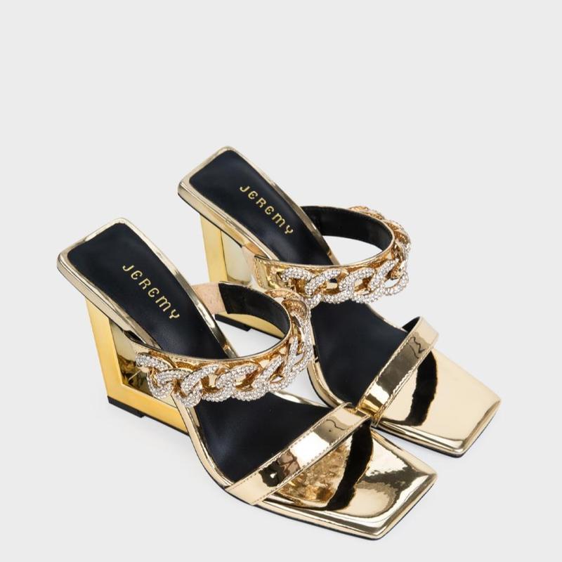 Guốc cao gót 10 phân quai ngang phối xích đá sang trọng L-shaped Chain Heels SABLANCA GN0001