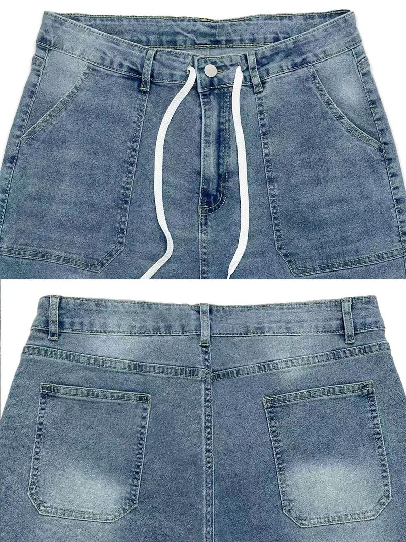 Product Introduction of 【Plus Size】 Solid Tie Front Pocket Cargo Jeans, 1 Count Casual Street Fashion Denim Pants for Daily Wear, Women's Bottoms for All Seasons 7