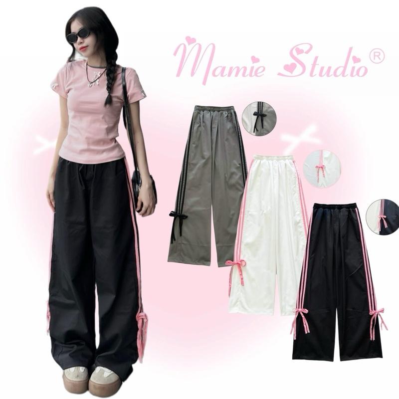 Quần Kaki 4 sọc thắt nơ Mamie studio, ống rộng đứng form nam nữ.