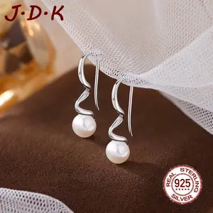 JDK Anting Geometris Mutiara Perak 925 Untuk Wanita Desain Garis Baru