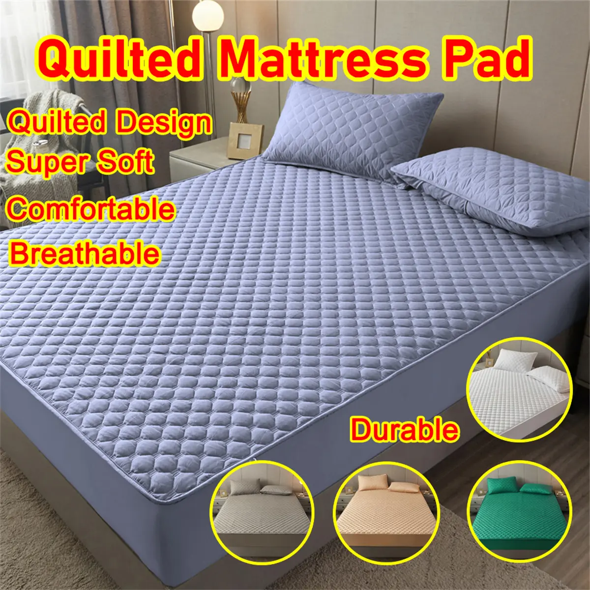 Quilted Mattress Cover Cotton Mattress Pad Fitted Bed Sheet Mattress Protector Garterized Design Bed Cover Mattress Topper