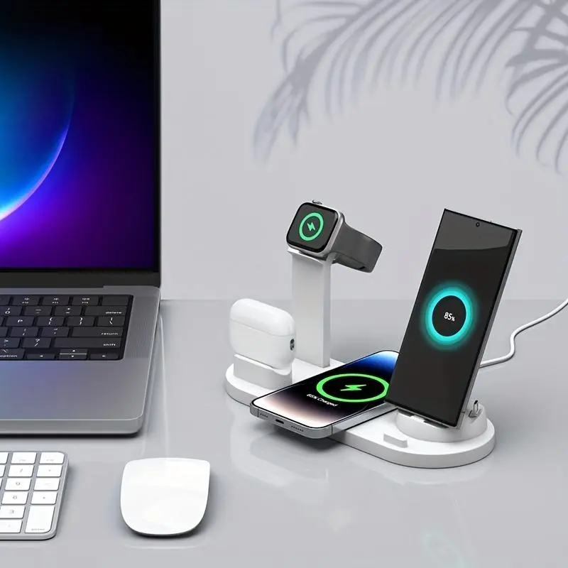 15W Wireless Charging Station, Foldable Charger Stand, Multifunctional Charging Station for iPhone & Samsung & Apple Watch & AirPods 2