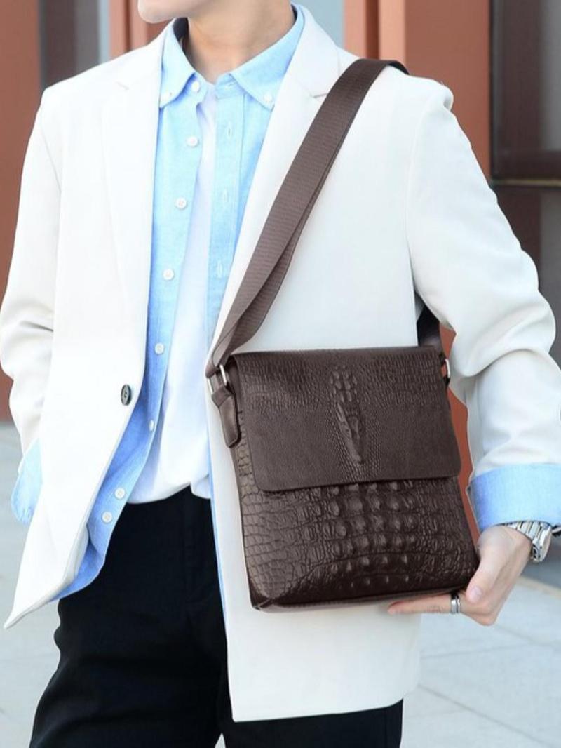 Product Introduction of Men's Casual Crocodile Embossed PU Leather Crossbody Bag 3