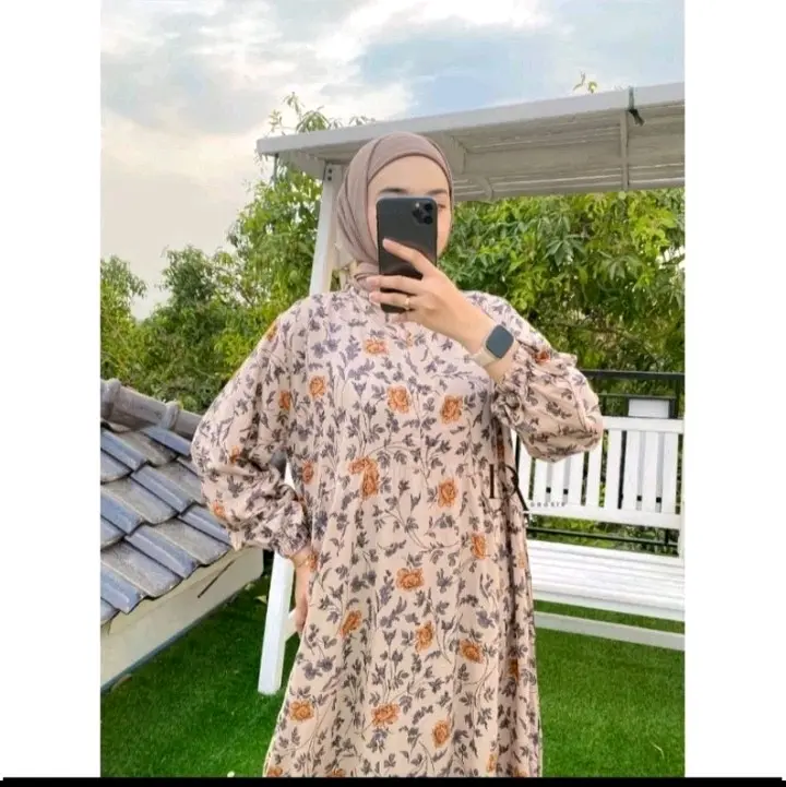 midi dress rayon motif.dress busui frendly.dress muslim Gamis