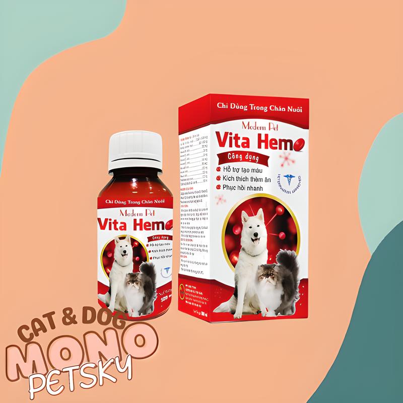 Vitahemo bổ sung vitamin acid amin hỗ trợ tạo máu cho chó mèo mọi lứa tuổi 100ml