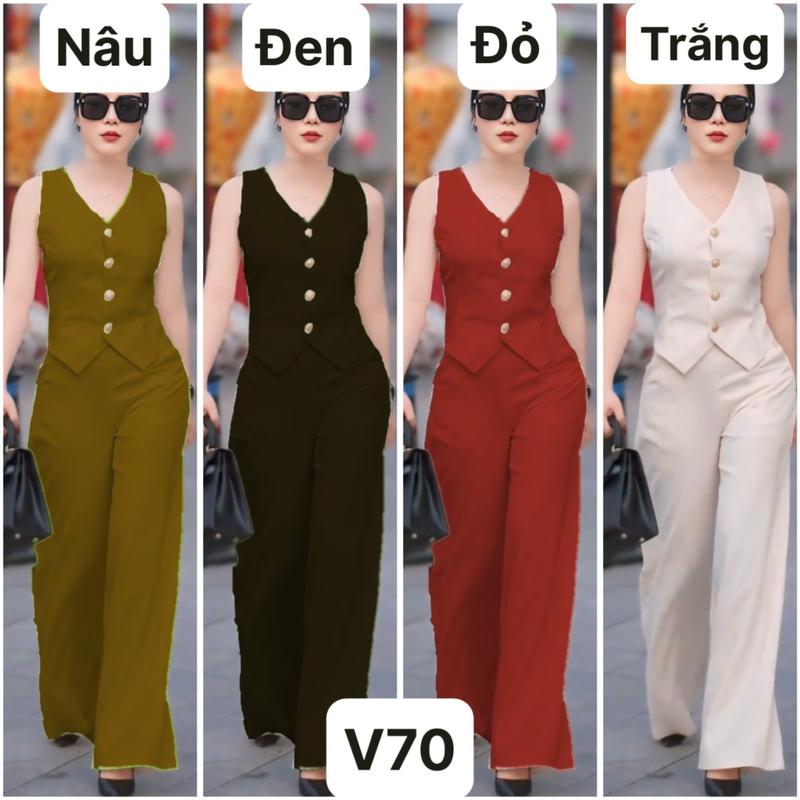 Set đồ Vest nữ sang chảnh, Bộ đồ nữ áo Gile sát nách quần ống rộng, hot thiết kế trẻ trung chất liệu siêu thoáng mát