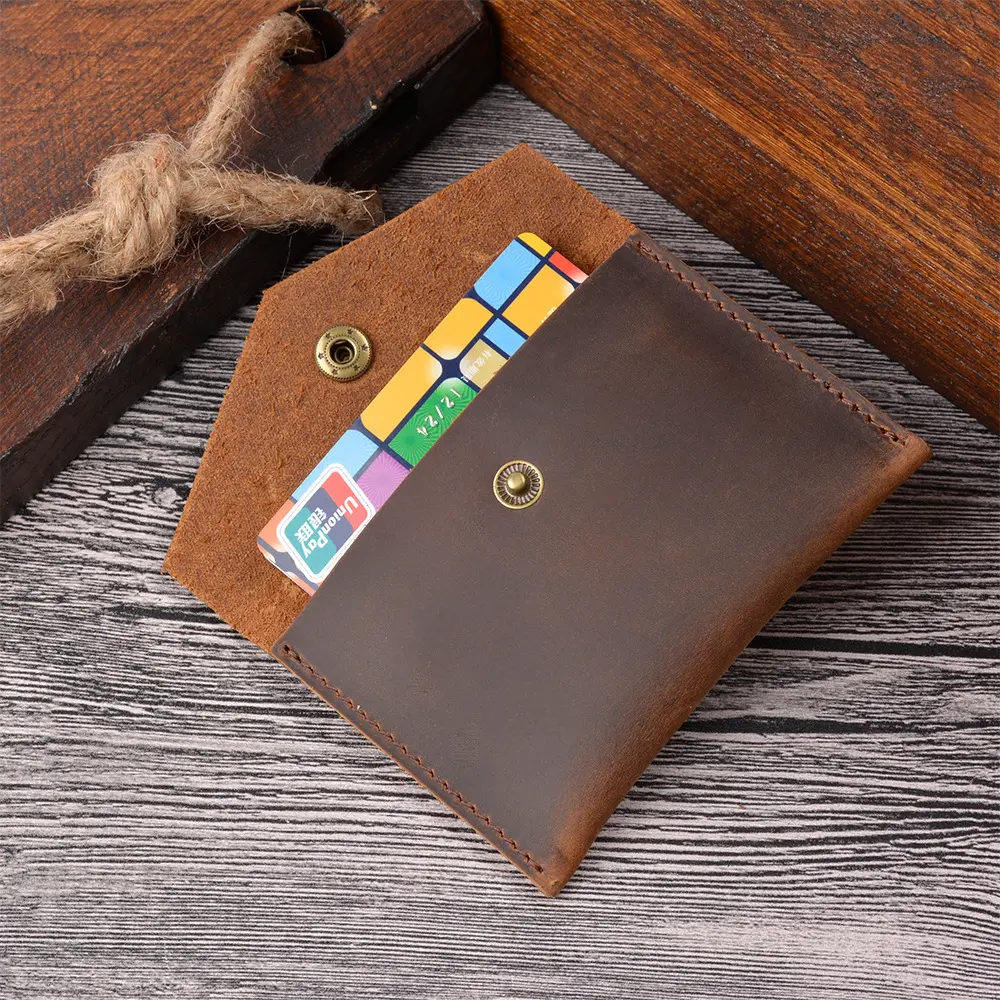 Genuine Leather Business Card Holder Crazy Horse Leather Snap Coin Purse Simple Business Card Holder