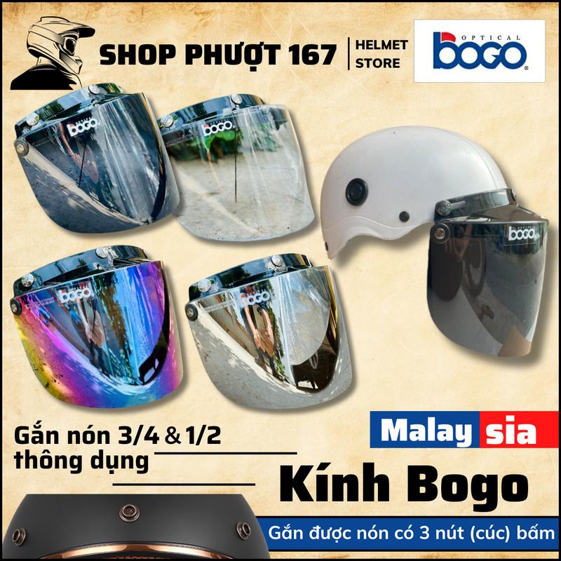 Tổng hợp các màu kính Bogo Malay gắn nón nửa đầu và nón 3/4 ( 3 nút) Mũ Bảo Hiểm