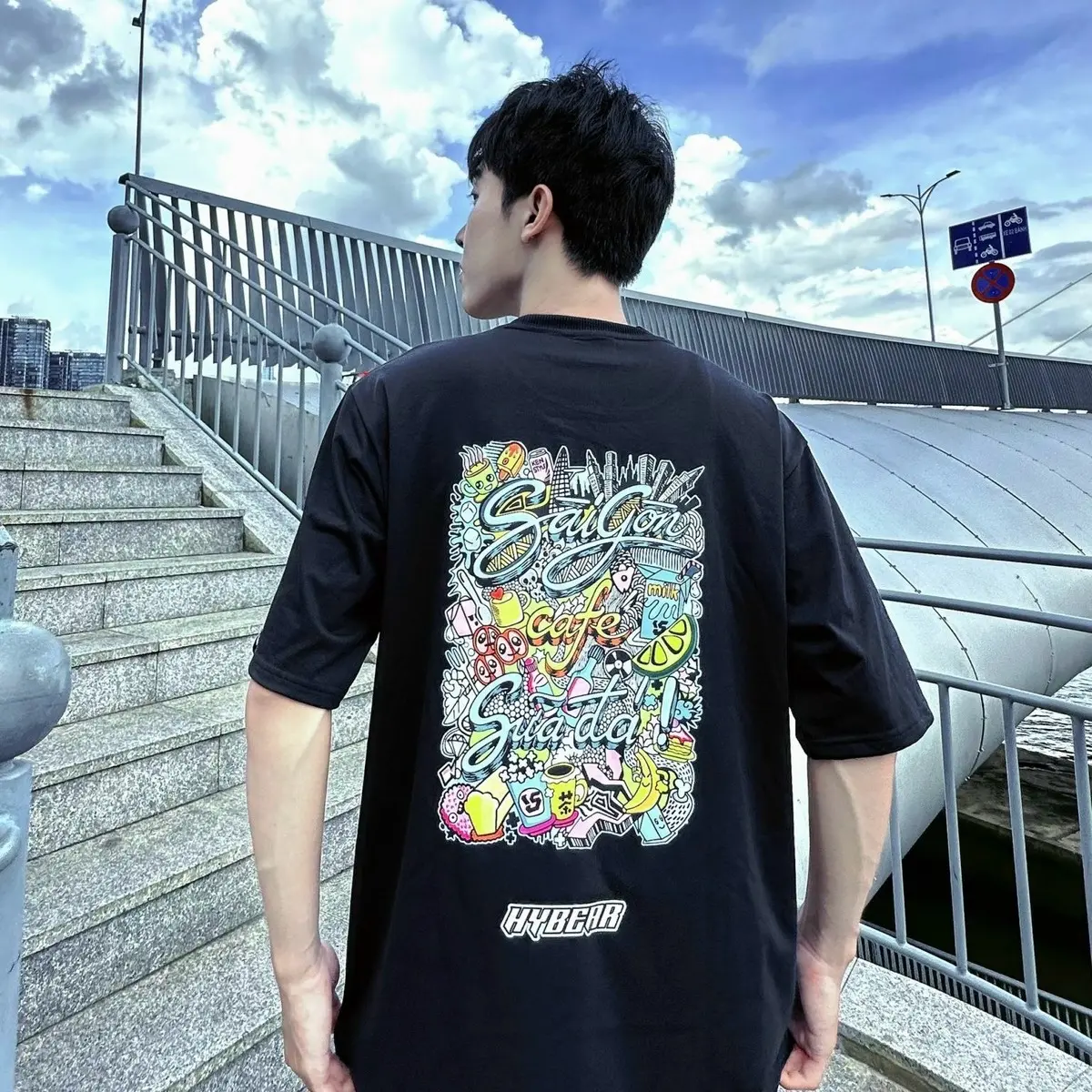 [MUA 2SP TẶNG 1 TÚI TOTE] Áo Thun Unisex HYBEAR-SAIGON CAFE SỮA ĐÁ doodle artcraft 100% cotton 4 chiều -Local Brand Chính Hãng Nam Menswear boxy basic boxy  shirt