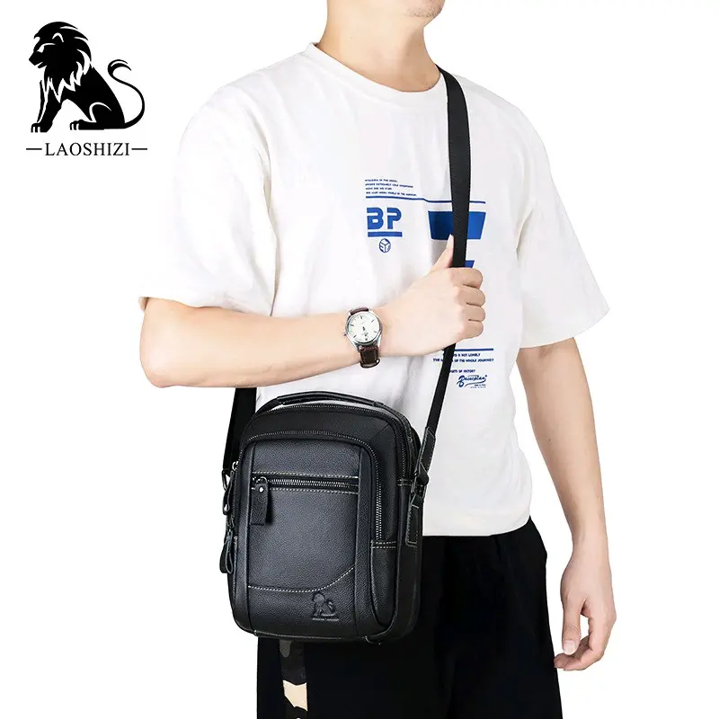 Tas Selempang Bahu Pria Terbaru Slingbag Original Kulit Sapi Asli Hitam Cokelat Waistbag