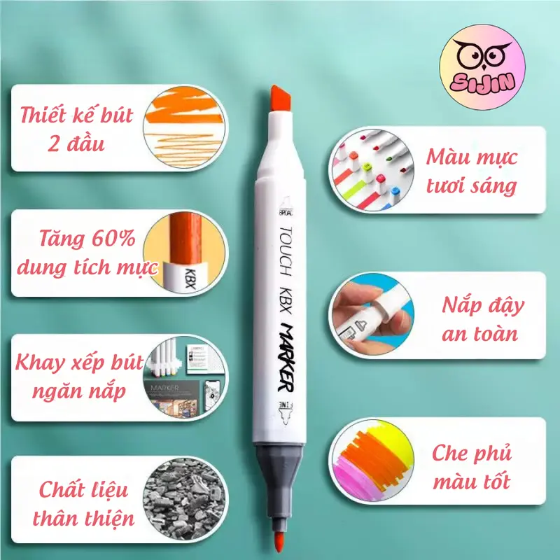 Bút Màu Marker Dầu – Bút Màu 2 Đầu Mực To Nhỏ, Chất Dầu Chống Nước, Nhanh Khô, Màu Sắc Tươi Sáng, Đầy Đủ 24/36/48/60/80/120 Màu - SIJIN 2