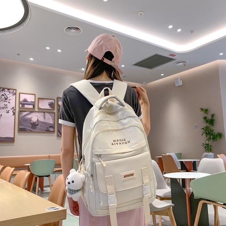 Balo nữ, cặp đi học nữ thời trang giá rẻ đựng laptop đi chơi đẹp nhiều ngăn phong cách Đeo Vai Backpack Nhung Da