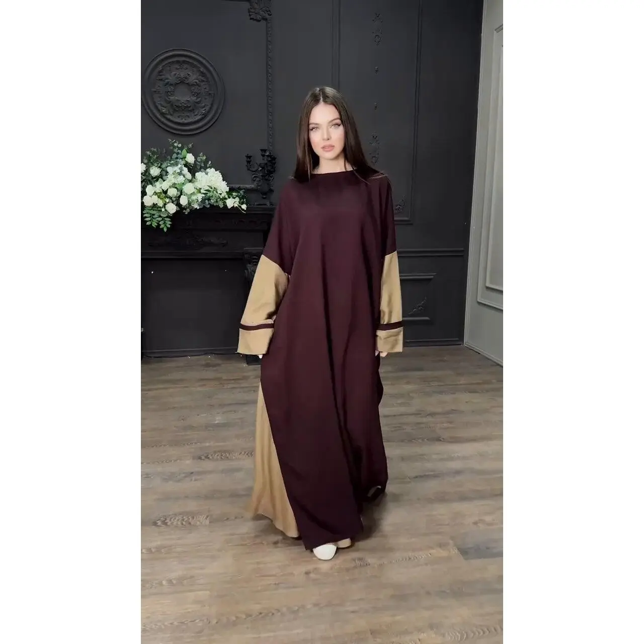 Bộ Váy Abaya, Phụ Nữ Ả Rập Trung Đông, Thời Trang Mới, Dáng Rộng Vừa Vặn, Ngoại Cỡ, Thiết Kế Chắp Vá, 2025