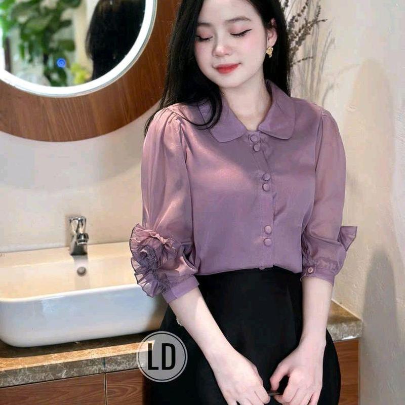 Áo sơmi công sở nữ cổ sen tay lỡ cuốn hoa hàng thiết kế chất đẹp Top Women Shirt 1