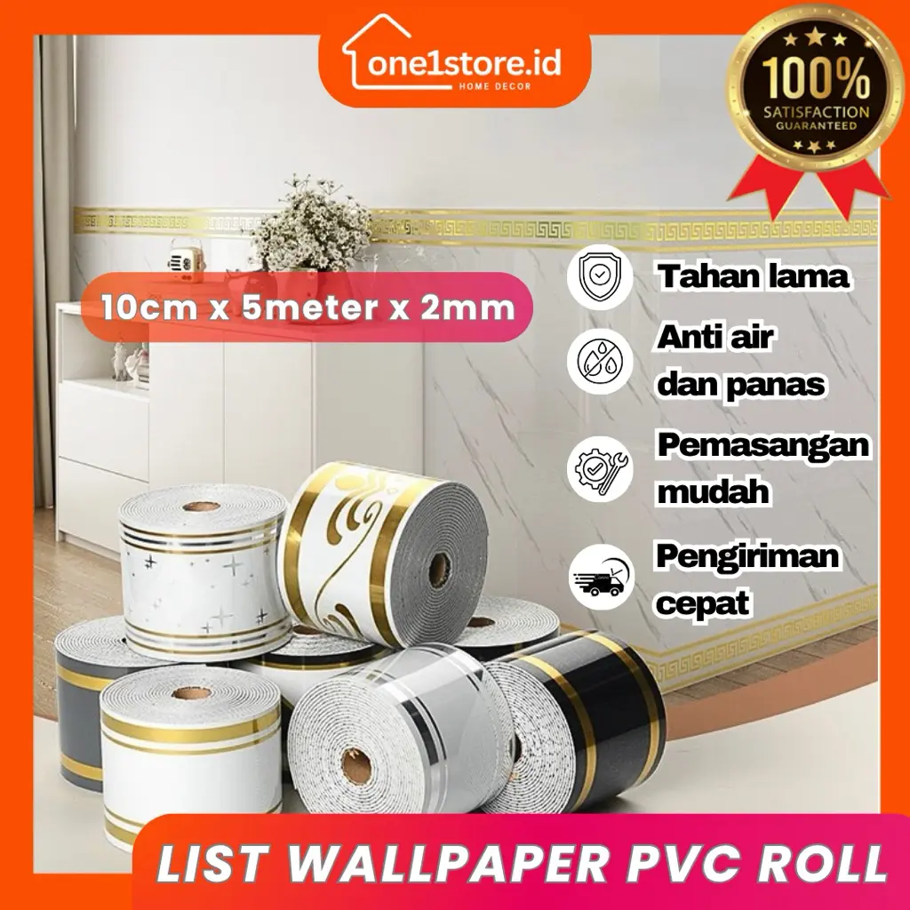 List Wallpaper PVC Roll Lebar 10cm x Panjang 5m List Stiker Dinding PVC Premium