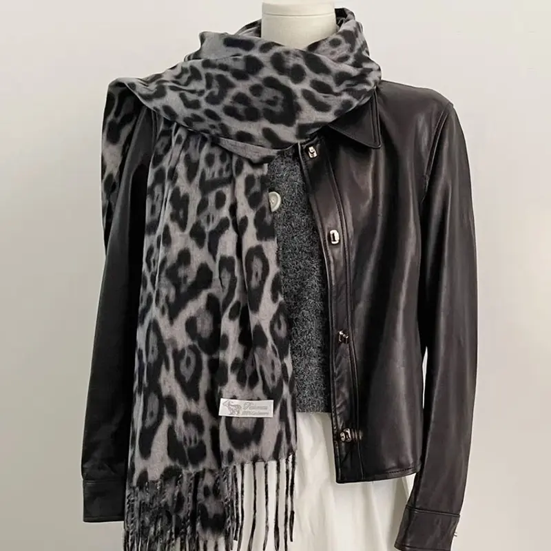 Khăn Choàng Tua Rua Da Báo, Phong Cách Hàn Quốc, Cashmere Giả, Dày Dặn, Pashmina Pashmina, Chống Gió, Khăn Quàng cổ Quàng Cổ Nữ, Quấn, Thích Hợp Cho Phụ Nữ Và Nam Giới 5