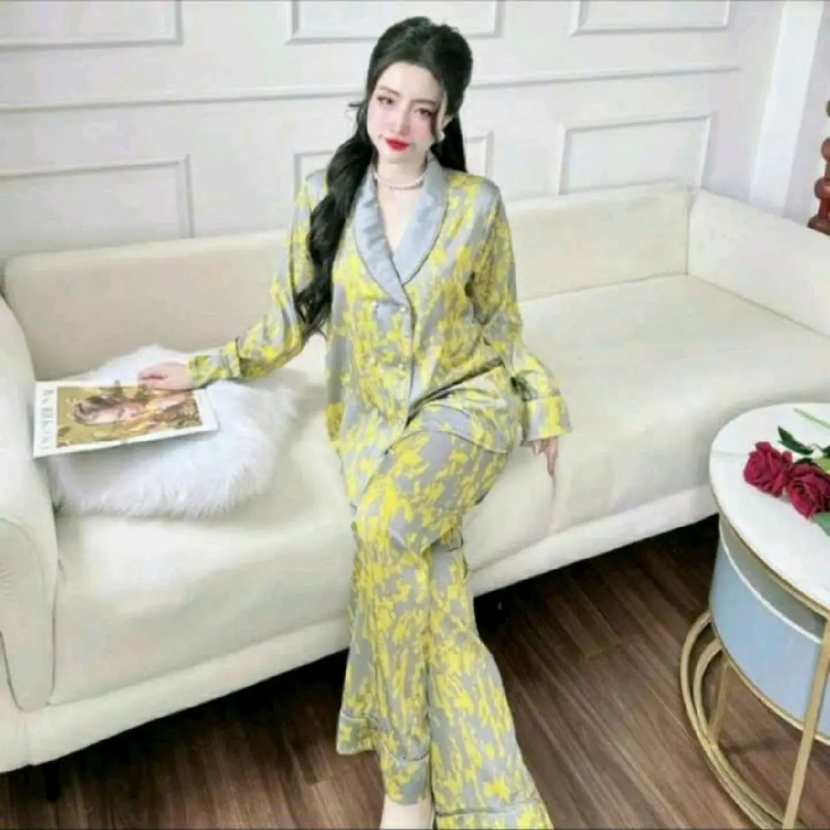 Bộ pijama CỔ SAM TAY DÀI (lụa mịn tơ tằm)nhiều họa tiết.hàng cao cấp 45_65kg