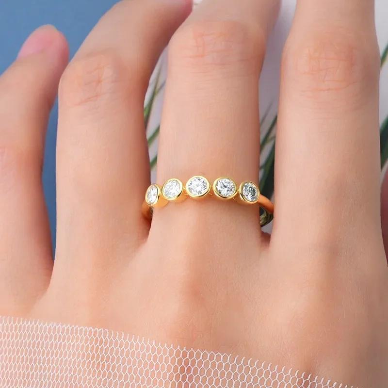 Product Introduction of LLXYW Total 0.5/1.5CT Luxury Round Bezel Full 3mm/4mm Moissanite Ring For Women Girls S925 Silver Pass Test Rings Wedding Band Gift 14