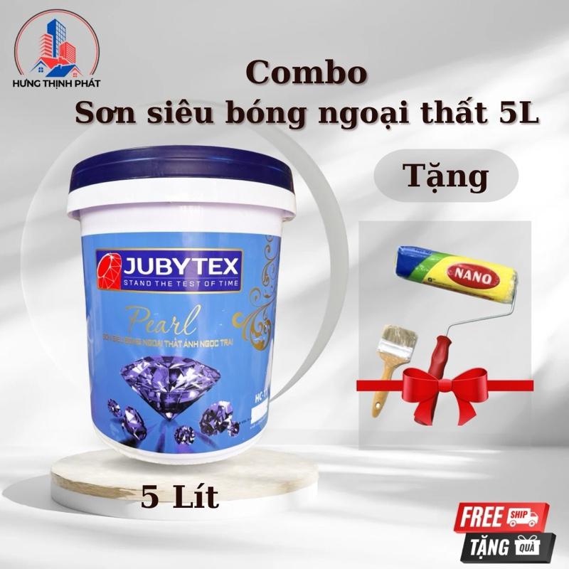 Combo Sơn Màu Ngoại Thất Siêu Bóng 5 Lít JUBYTEX Tự Sơn Tại Nhà Sơn Nhà Trọ Quán Ăn Ngoài Trời Tặng Lu + Chổi sơn màu trắng sứ sơn màu xám xi măng bóng sơn tường nhà siêu bóng đễ lau chùi sơn nước tường