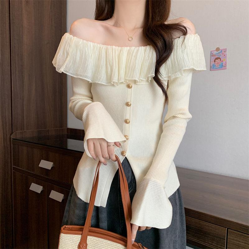 Product Introduction of Quần Áo Nữ, Ngoại Cỡ, Phong Cách Hàn Quốc Mới, Thiết Kế Đẹp, Màu Tương Phản, Nút, Áo Len Trễ Vai Độc Đáo Dễ Thương Và Gợi Cảm, Thời Trang Nữ Hàng Đầu 2