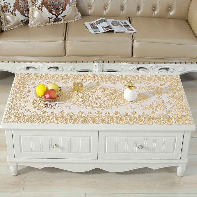 Tea Table Cloth Rectangular Household Hotel Tablecloth Waterproof and Oil-Proof European PVC Gilding Tablecloth Oval Table Mat