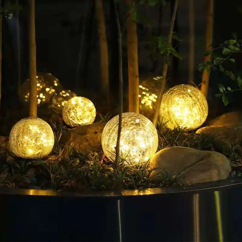 Solar Powered Ball Shaped Light, Outdoor Cracked Glass Ball Light, Lawn & Backyard Decoration Light, Outdoor Garden Light for Garden Patio Yard Lawn Decor 4