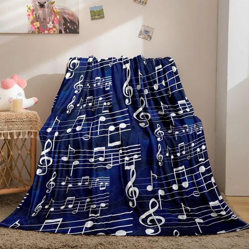 Music Note Print Flannel Blanket, Soft Comfortable Throw Blanket, Cool Bedroom Bedding Blankets, Warm Napping Blanket for Home Office Travel 0