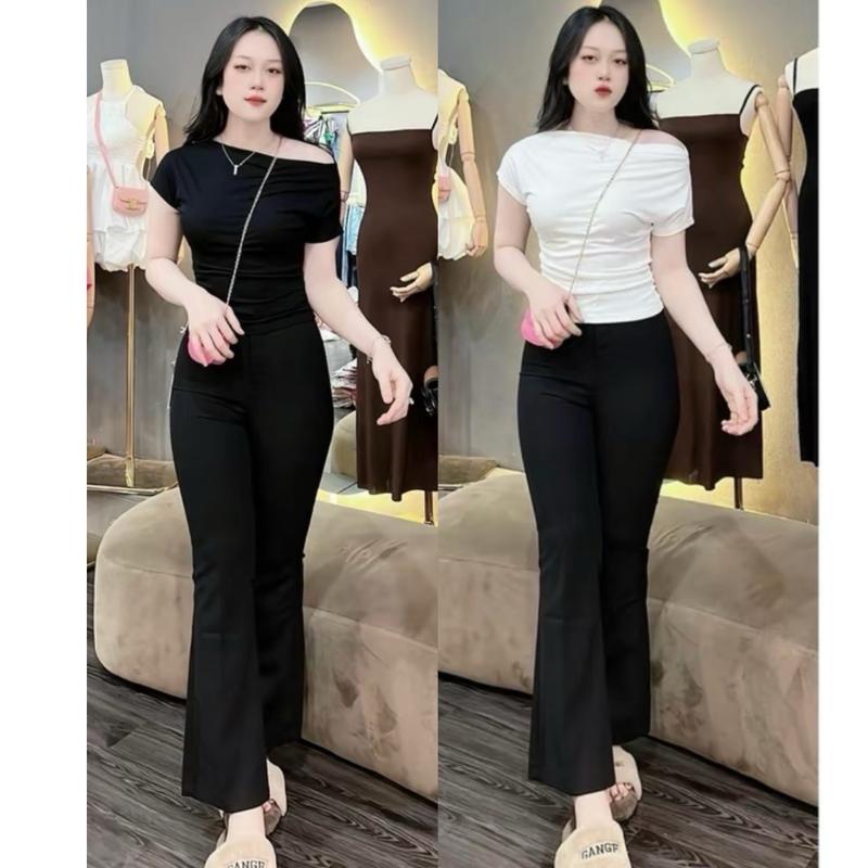 Quần loe cạp cao tôn dáng chất vải mềm mịn mẫu mới Pants Denim Women Ống Loe Ong 5