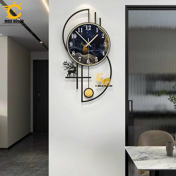 Đồng hồ treo tường trang trí Hươu tài lộc mã 2608