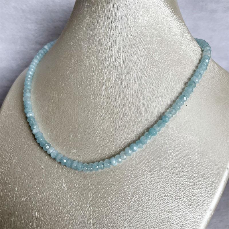 Product Introduction of 4*6MM Faceted Aquamarine Necklace Power Natural Stone Jewelry Dance Health Care Gemstone Protection Healing Yoga 40/45/50/55CM 1