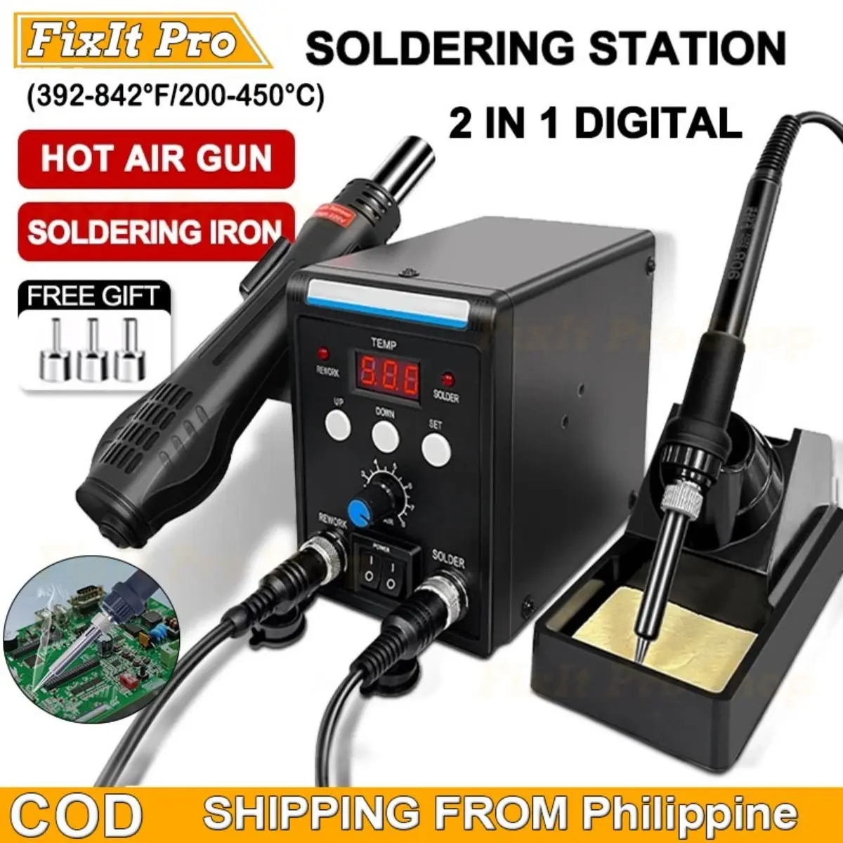 Soldering Station 2in1 Soldering Iron Heat Gun Hot Air Blower Desoldering Tool For SMD/BGA Soldering 2 in 1 Hot Air Gun Soldering Station Desoldering Station Mobile Phone Repair