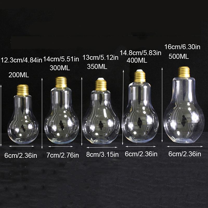 Product Introduction of 1Pc 200to500ml Creative Clear Artificial Fake Light Bulb Shaped Bottle Can Emit Light Drink Cup Juice Bottle Party Decor 31