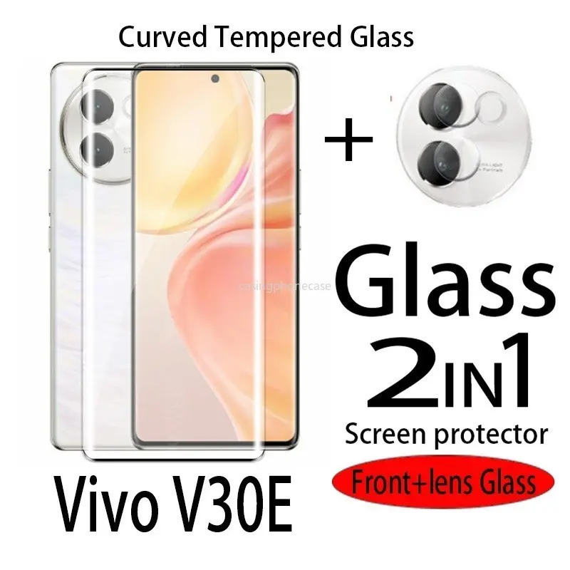 Bảo vệ màn hình máy ảnh 2 trong 1 cho Vivo V30E v30e 2024, kính cường lực cong 3D, nắp trước Màng Bảo Vệ Ống Kính đầy đủ, siêu mỏng, trong suốt, chống xước, chống cháy nổ