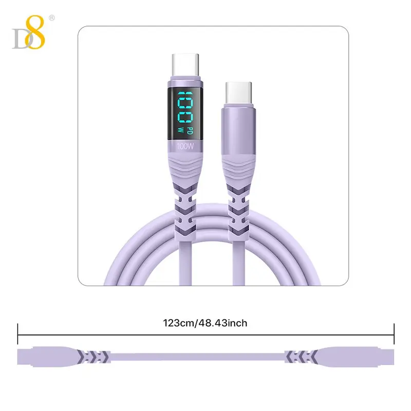 D8 USB C to USB C Cable, 100W/5A PD Fast Charging Cable with LED Display, Compatible with iPhone 15 Max/13/15Pro/ Air 2023/iPad Pro 2023, Samsung Galaxy 1