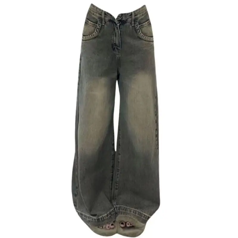 Tiktok Hot Sale American Vide Wide Leg Jeans for Women Early Autumn New Washed-out Vintage High Waist Loose Small Straight Mopping Pants