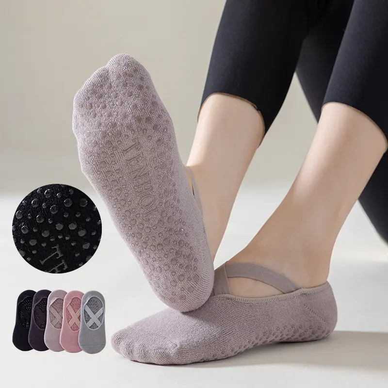2024 NEW 【Fast Shipping】Women Breathable Towel Bottom  Socks Silicone Non-Slip Bandage Pilates Sock Ladies Ballet Dance Fitness Workout Cotton Socks