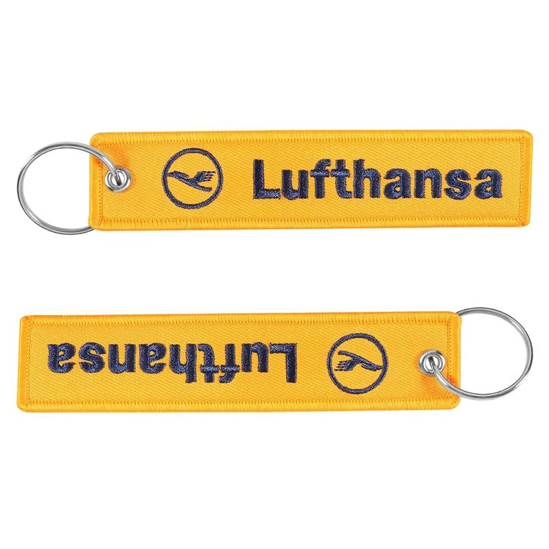 Product Introduction of 1Pc Yellow Lufthansa Keychains Trinket Embroidery Key Tag Label Keyring Flight Crew Pilot Key Chain Gift 16