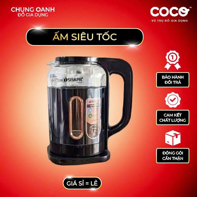 Ấm Siêu Tốc O.SFIAPR Thuỷ Tinh, Dung Tích 2 lít, Ấm Đun Nước Công Suất Cao, Tự Động Ngắt Mã ST130