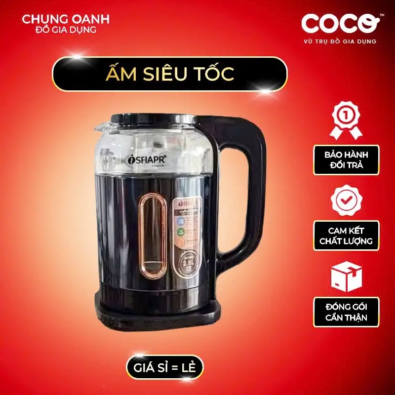 Ấm Siêu Tốc O.SFIAPR Thuỷ Tinh, Dung Tích 2 lít, Ấm Đun Nước Công Suất Cao, Tự Động Ngắt Mã ST130